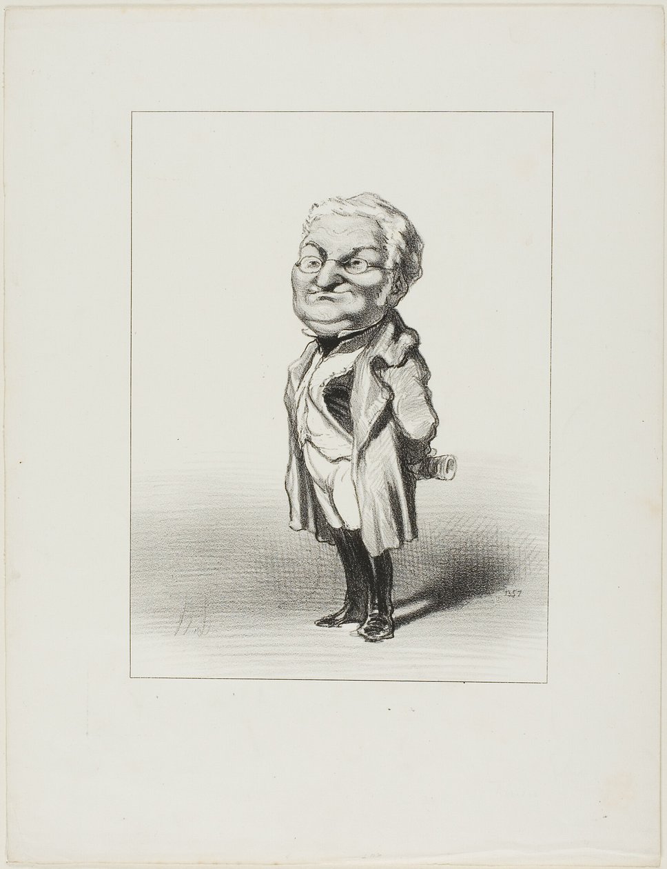 Thiers. Borger Thiers prøver den nye halefrakke, som Babin netop har sendt ham, planche 4 fra Les Représentans Représentés af Honoré Victorin Daumier