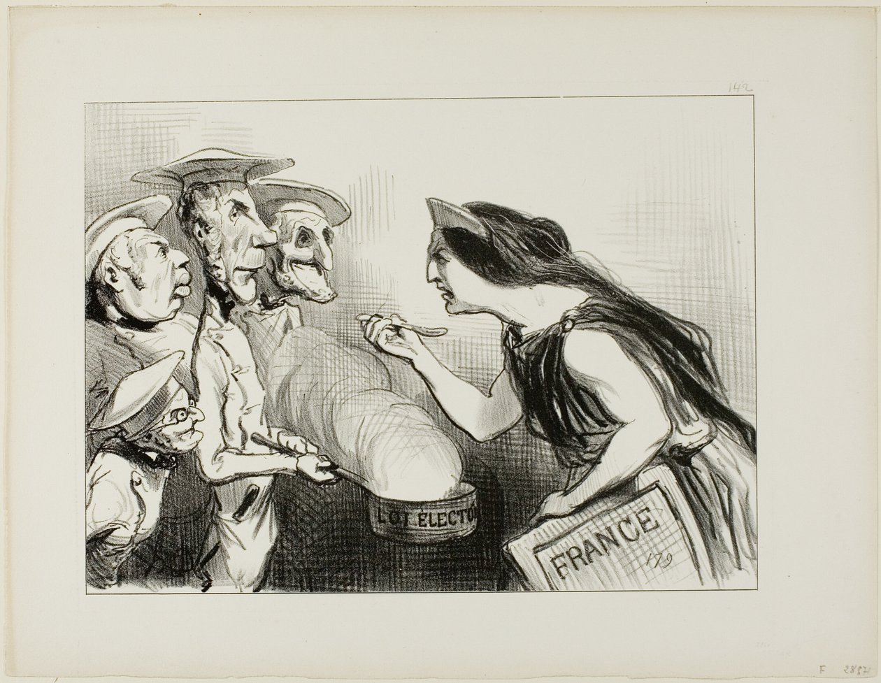 For mange kokke ødelægger bouillonen. "- Det her smager virkelig af dårlig madlavning", tallerken 142 fra Actualités af Honoré Victorin Daumier
