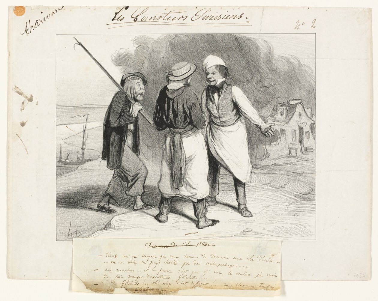 Jamen, tænk engang! Jeg troede, at vi lige havde opdaget en øde ø eller i det mindste et land beboet af kannibaler., planche to fra Les Canotiers Parisiens af Honoré Victorin Daumier