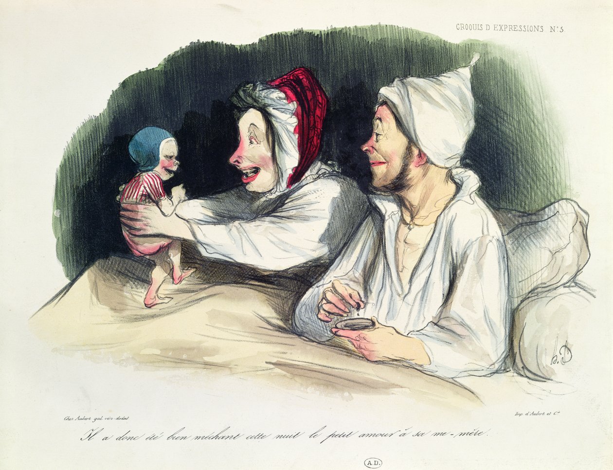 Ekstatiske forældre med deres nye baby af Honoré Daumier