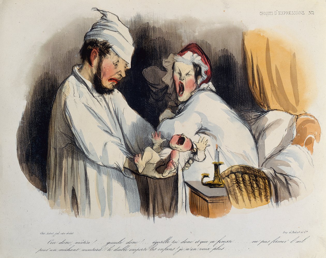 Forældre vækkes af deres baby af Honoré Daumier