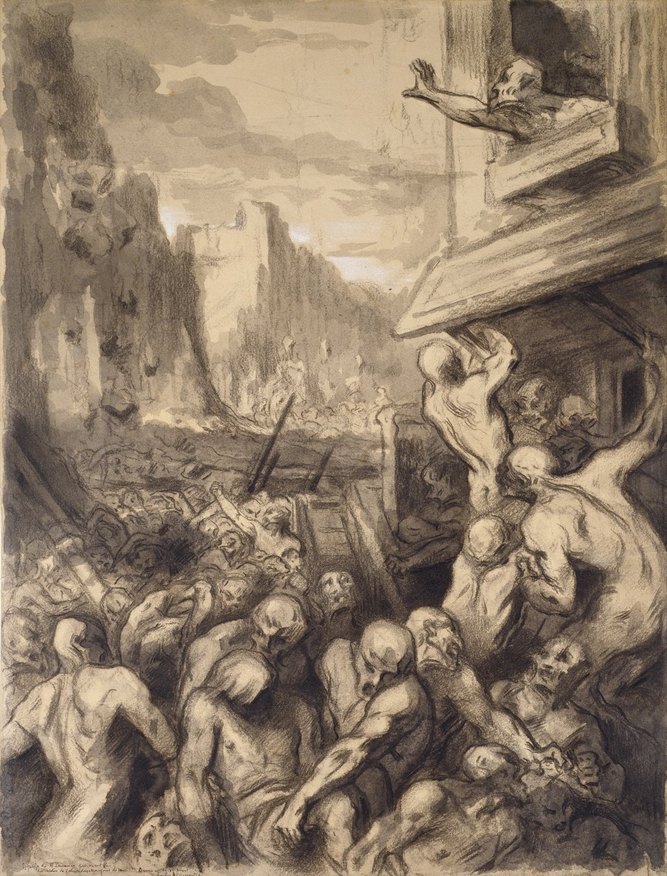 The Destruction of Sodom, ca. 1850 (w.c og gouache på papir) af Honoré Daumier