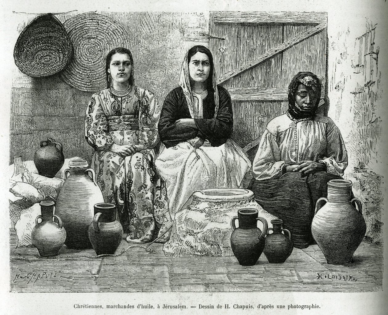 Kristne, oliehandlere i Jerusalem. Indgravering af H.Chapuis, til illustration af La Syria d