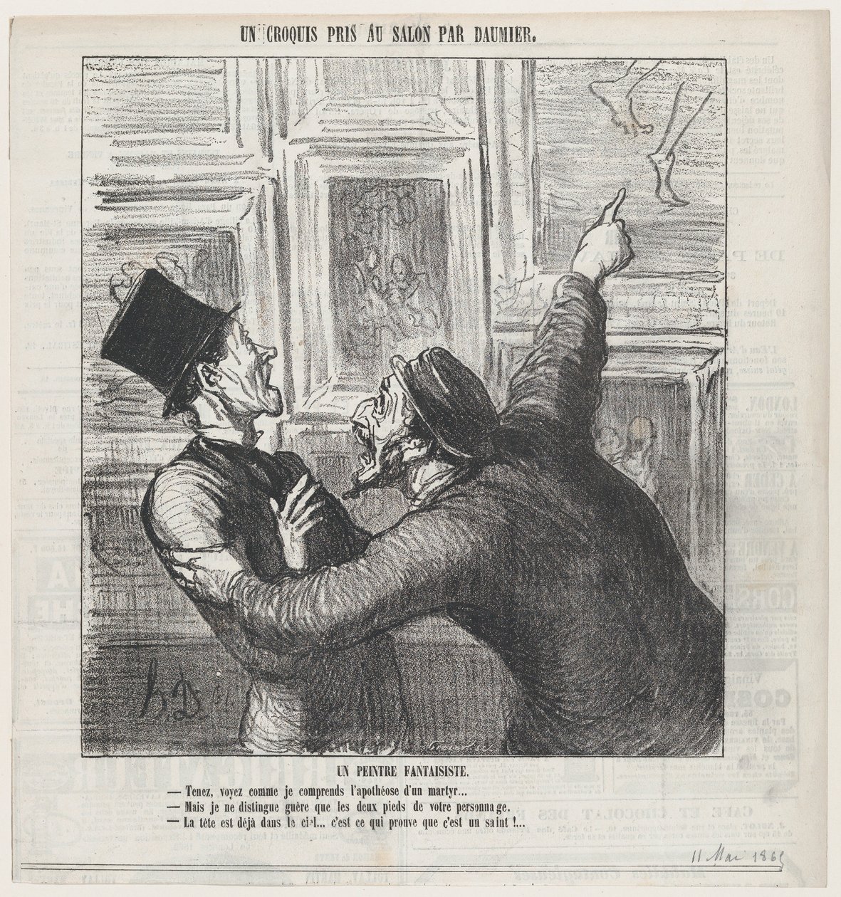 En fantastisk maler, fra „En skitse fra Salonen“, udgivet i Le Charivari, 11. maj 1865 af Honoré Daumier