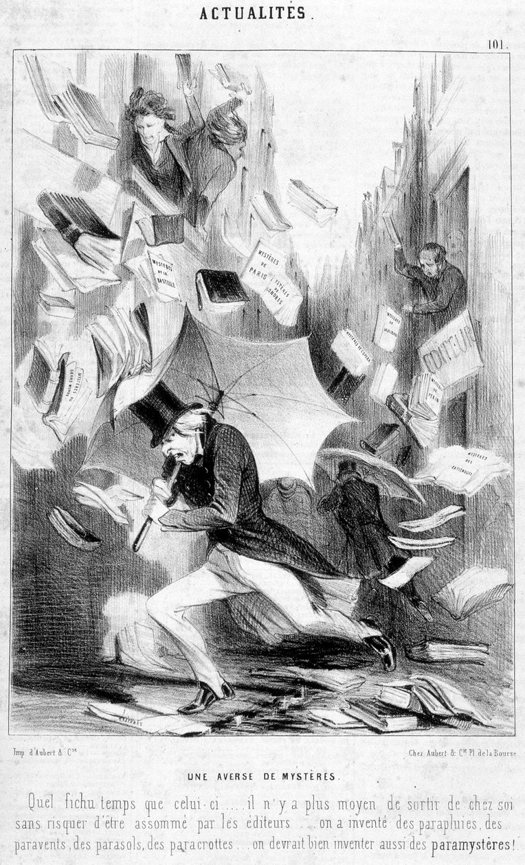 Et opgør af mysterier: tegneserie om "" The Mysteries of Paris"", udgivet på sæbeopera af Eugène Sue - i "" Le Charivari"" fra 16/02/1844 af Honoré Daumier