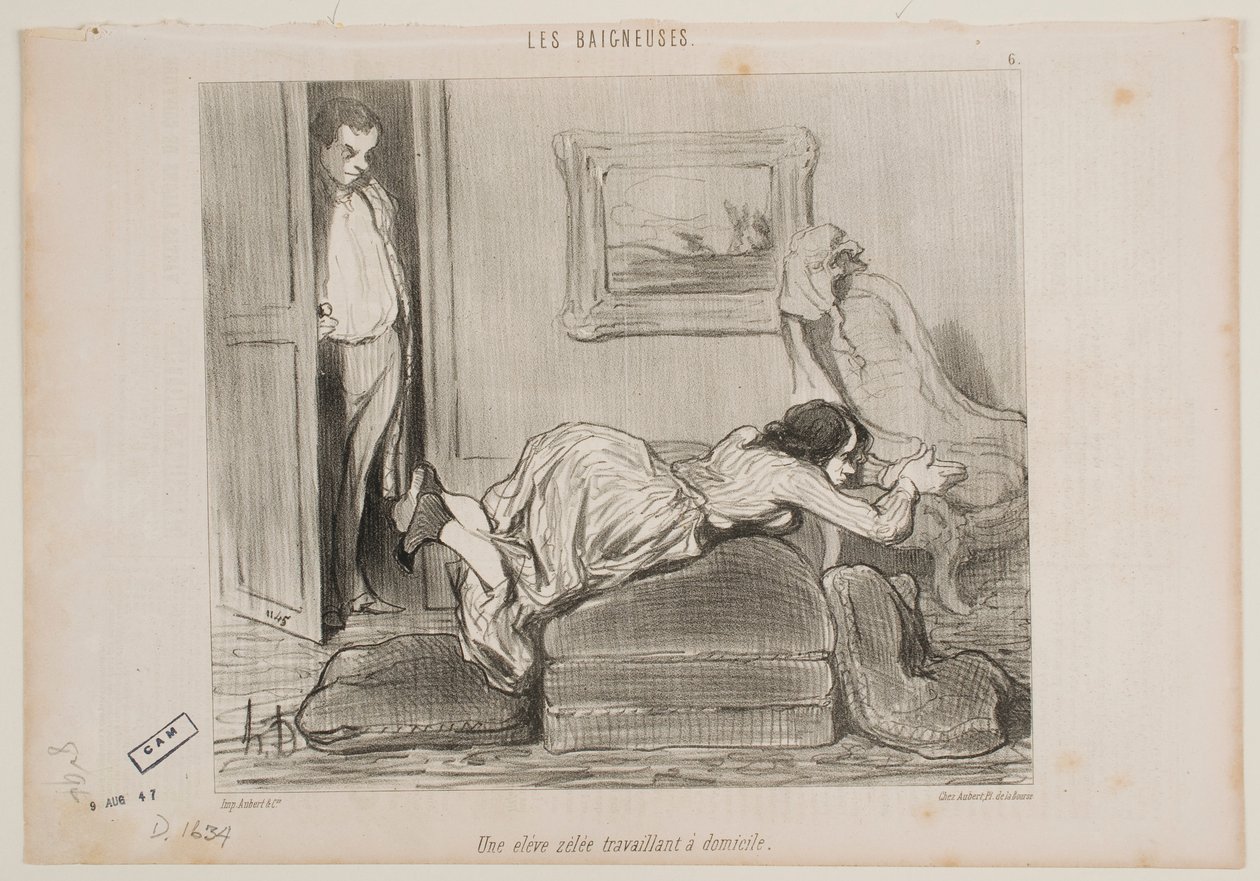 En flittig student arbejder hjemmefra af Honoré Daumier