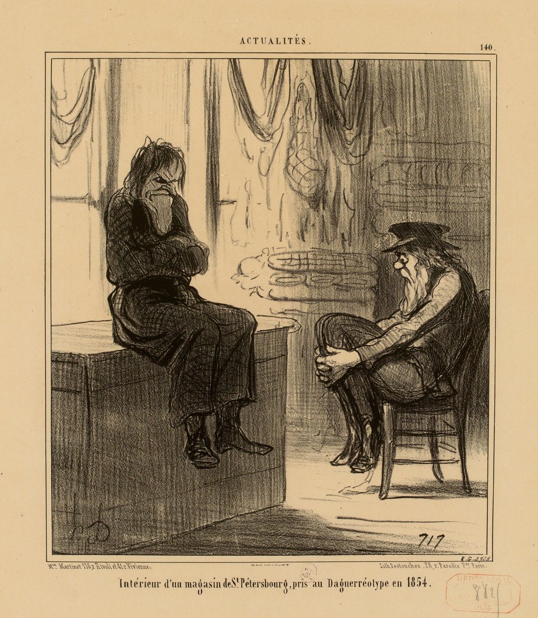 Nyheder nr. 140: Interiør fra en butik i Skt. Petersborg, fotograferet med daguerreotypi i 1854 af Honoré Daumier