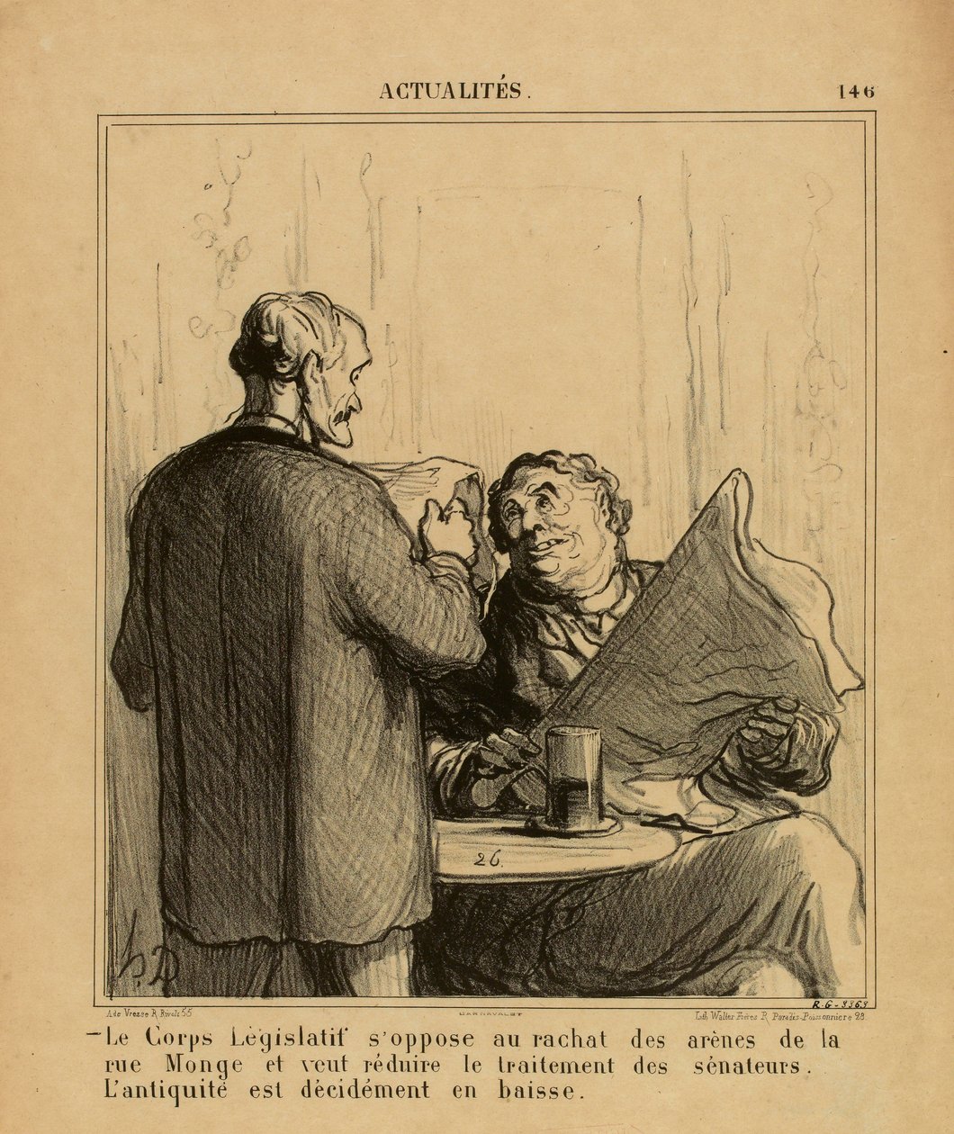 Aktualiteter nr. 146: Det lovgivende organ modsætter sig genkøbet af arenaerne i Rue Monge af Honoré Daumier