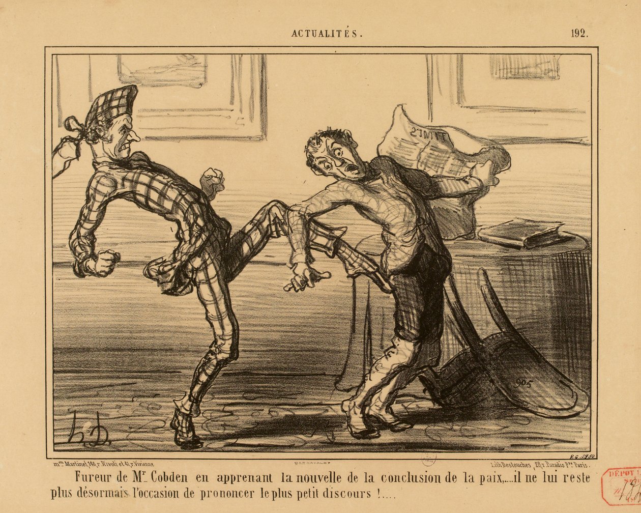 Aktualiteter nr. 192: Mr. Cobdens raseri ved nyheden om fredsslutningen... af Honoré Daumier