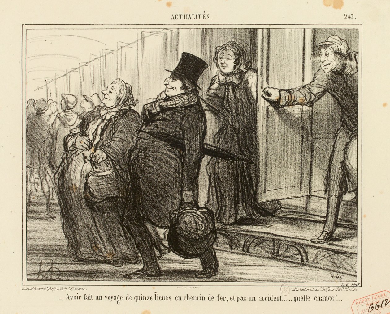 Aktualiteter nr. 245: - At have foretaget en rejse på femten lieues med jernbane, og ikke én ulykke... af Honoré Daumier