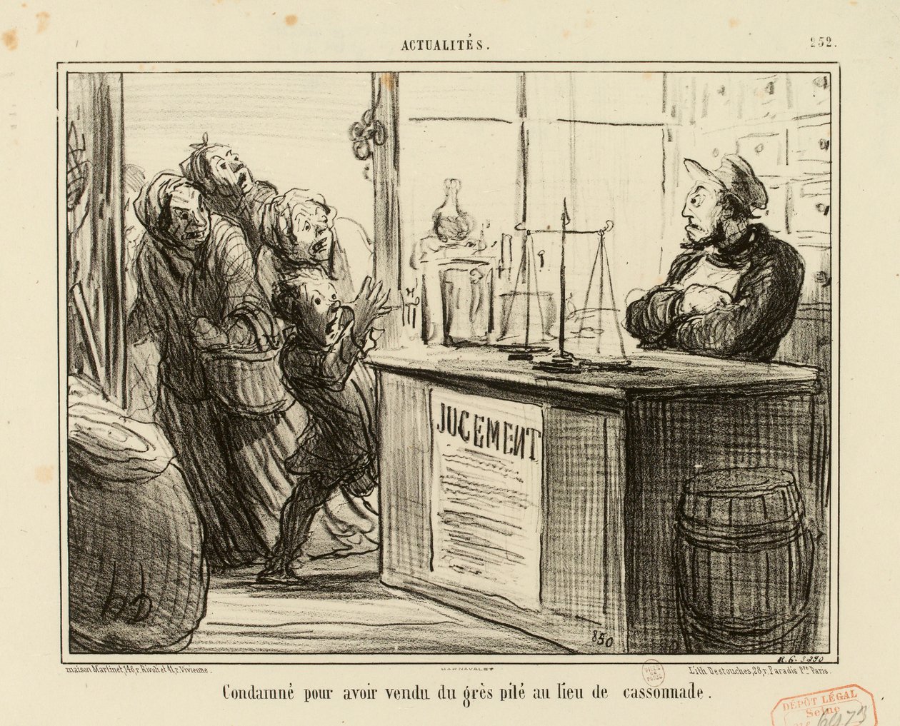 Aktualiteter nr. 252: Dømt for at have solgt knust sandsten i stedet for brunt sukker. af Honoré Daumier