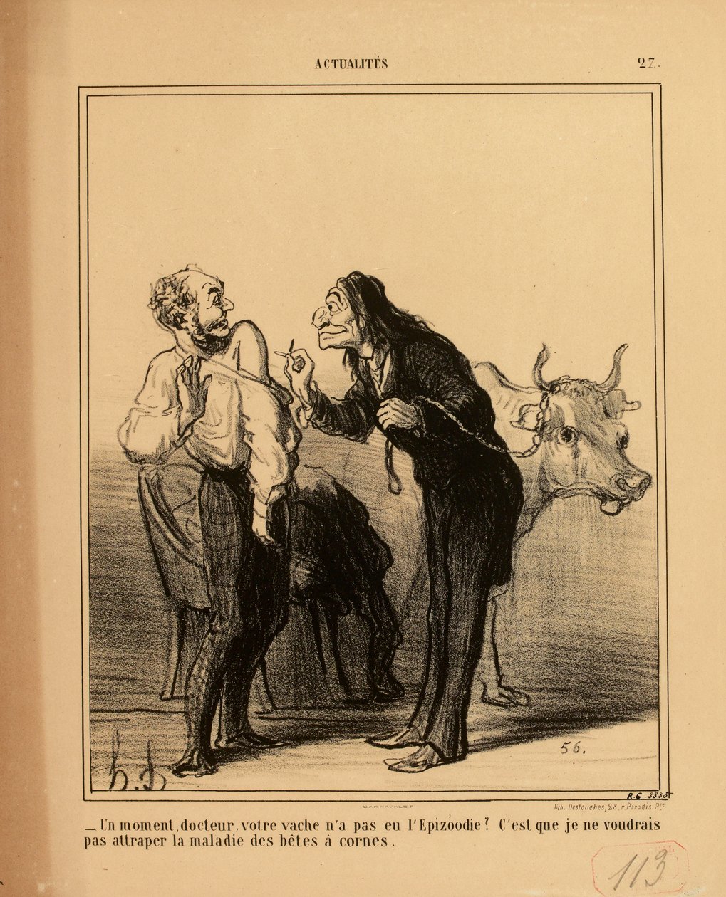 Aktualiteter nr. 27: - Et øjeblik, doktor, har Deres ko ikke haft en epizooti? af Honoré Daumier