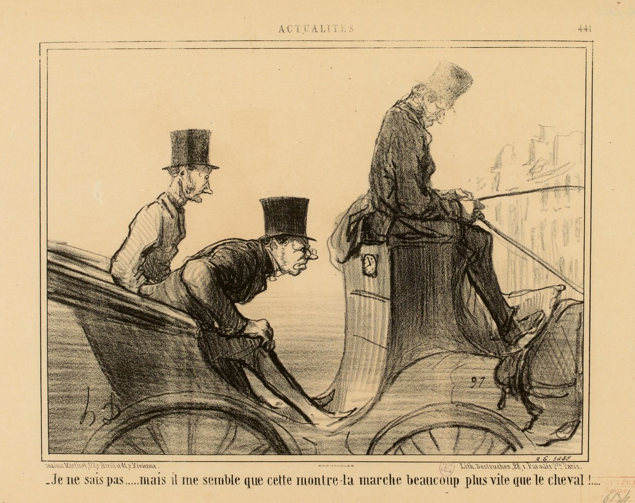 Aktualiteter nr. 441: - Jeg ved ikke... men det forekommer mig, at dette ur går meget hurtigere end hesten af Honoré Daumier