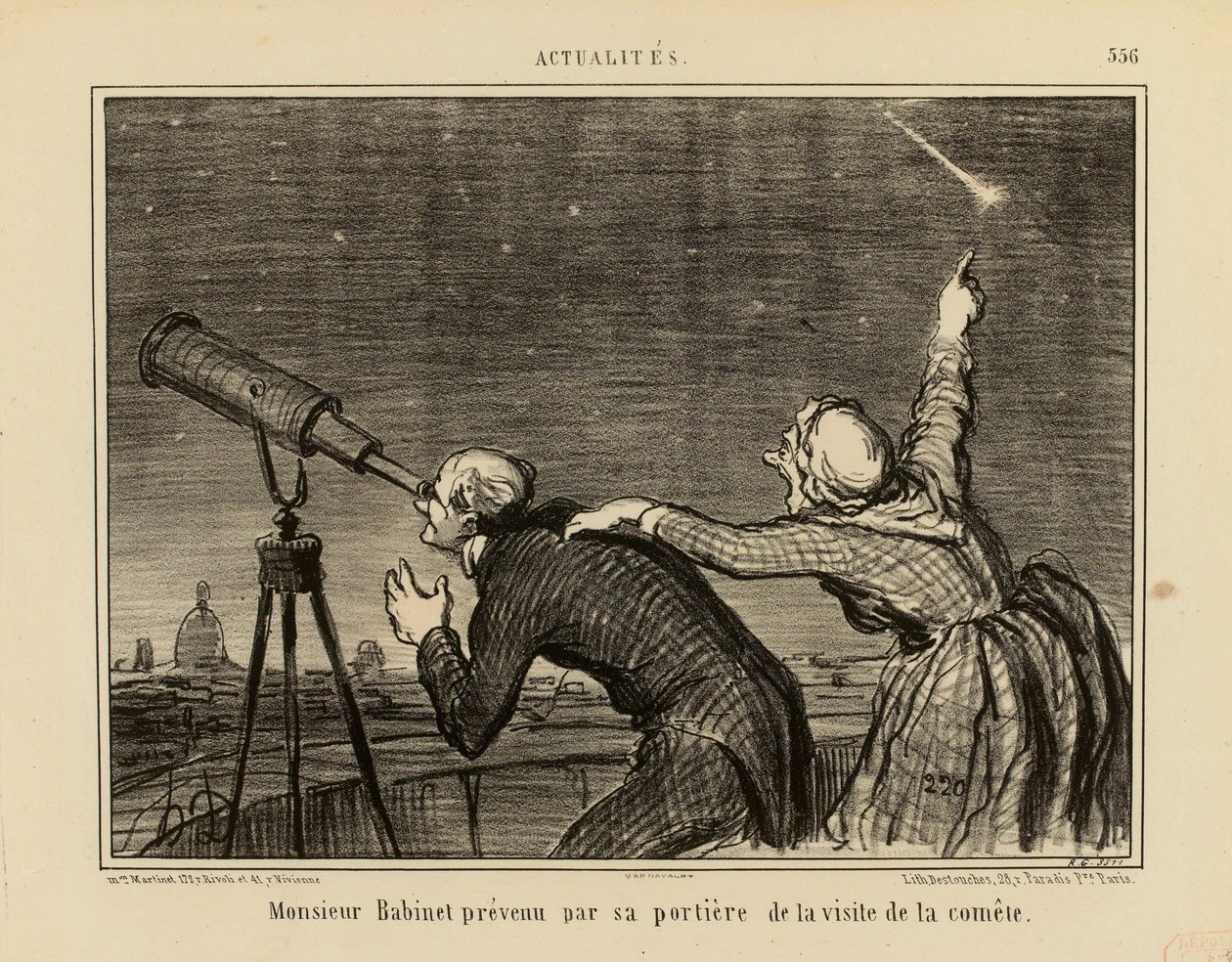 Actualités nr. 556: Monsieur Babinet underrettet af sin portnerske om kometens besøg af Honoré Daumier