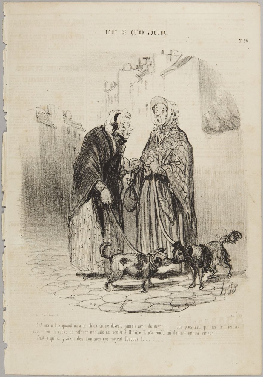 Ak! Min kære, når man har en hund, burde man aldrig have en mand!, nummer 30 fra serien Alt, hvad man ønsker fra Le Charivari af Honoré Daumier