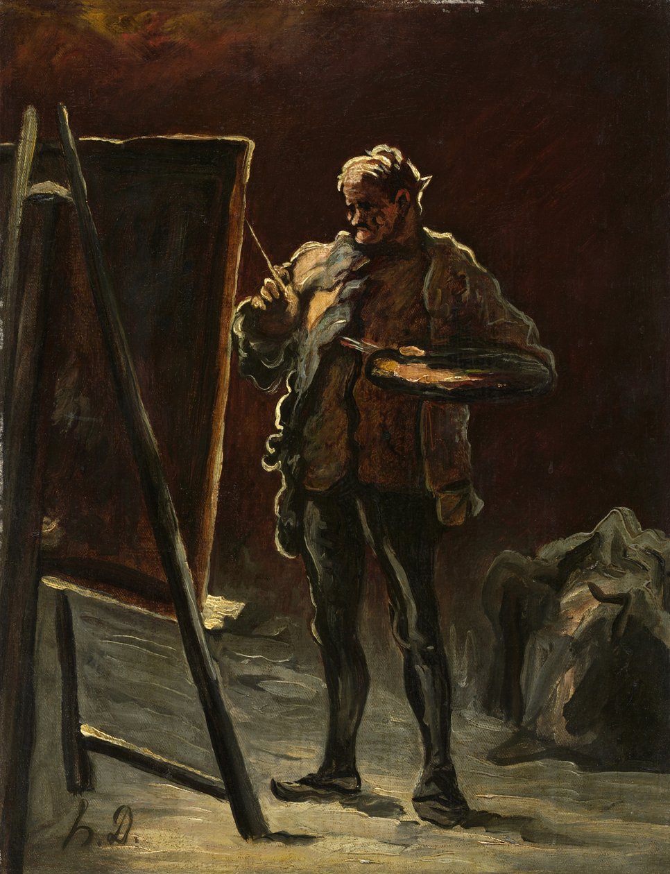 En kunstner, ca.1870-75 (olie på lærred, monteret på panel) af Honoré Daumier