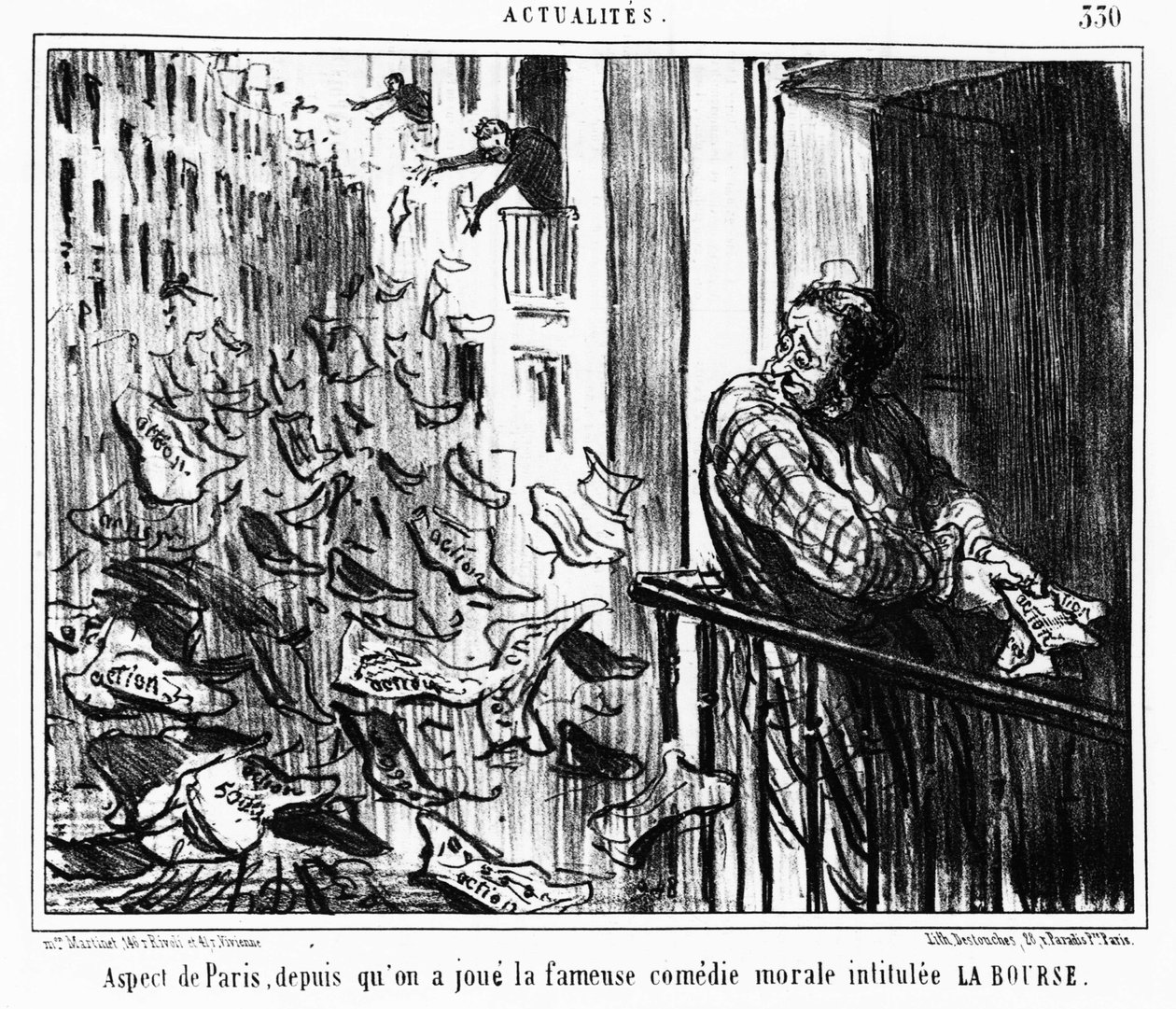 Udseende af Paris, siden den berømte moralske komedie med titlen LA Bourse: serie taget fra "" Actualites", en serie karikaturer på Honore Daumiers børs (1808-1879). “Charivari” af Honoré Daumier