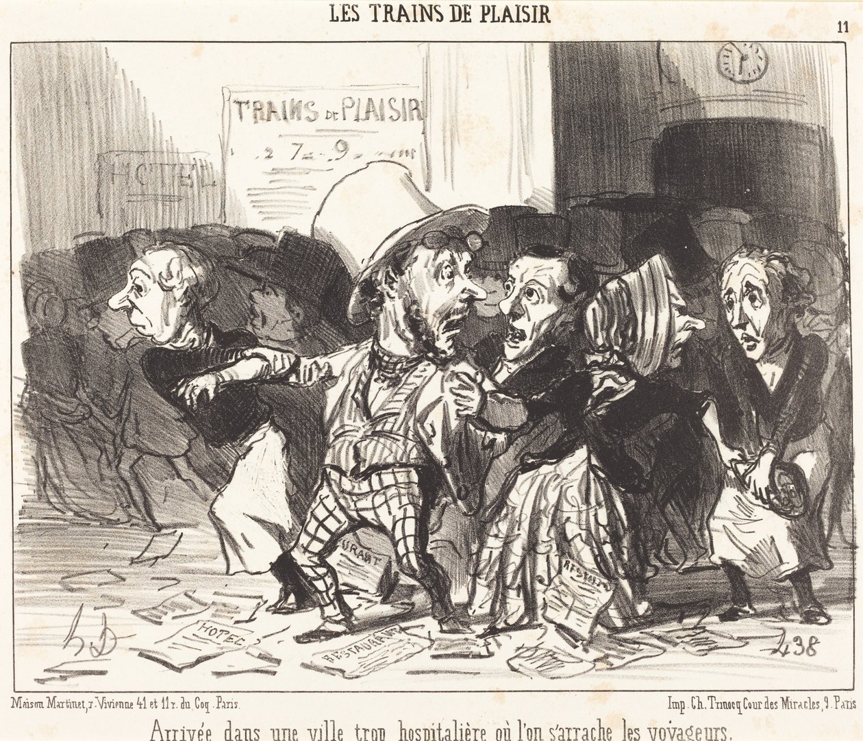 Ankomst til en alt for gæstfri by... af Honoré Daumier