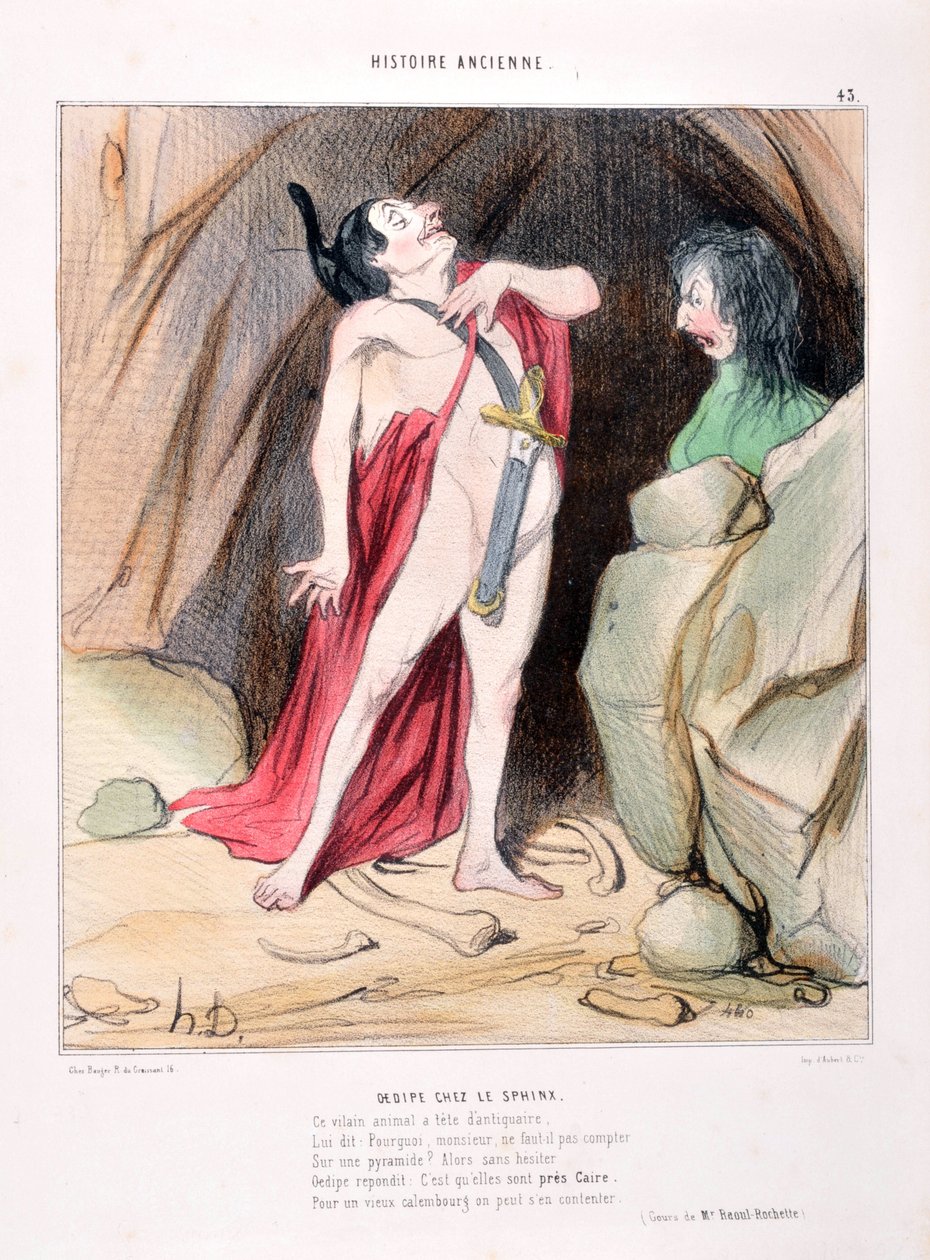Kunstværk af Honore Daumier (1808-1879). Oldtidshistorie Ødipus i sfinksen. ALCAZARENS BIBLIOTEK, MARSEILLE af Honoré Daumier