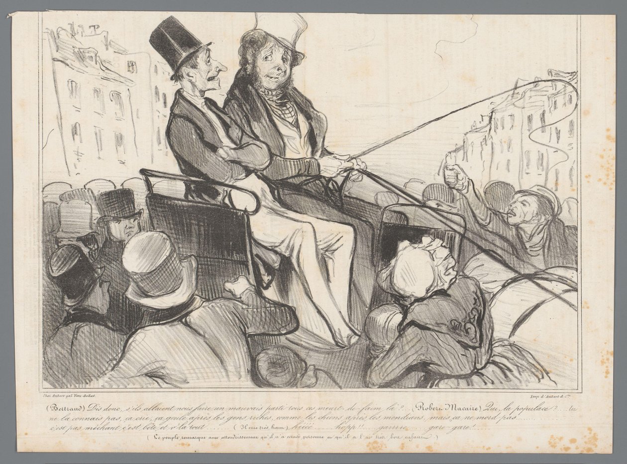 Bertrand og Robert-Macaire i en karet omgivet af mennesker af Honoré Daumier