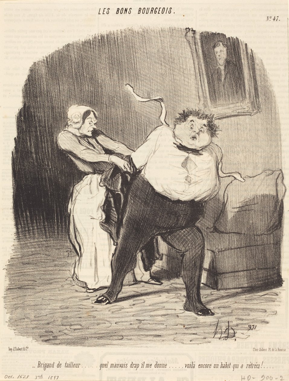 Skrædderrøver... endnu et stykke tøj... krympet! af Honoré Daumier