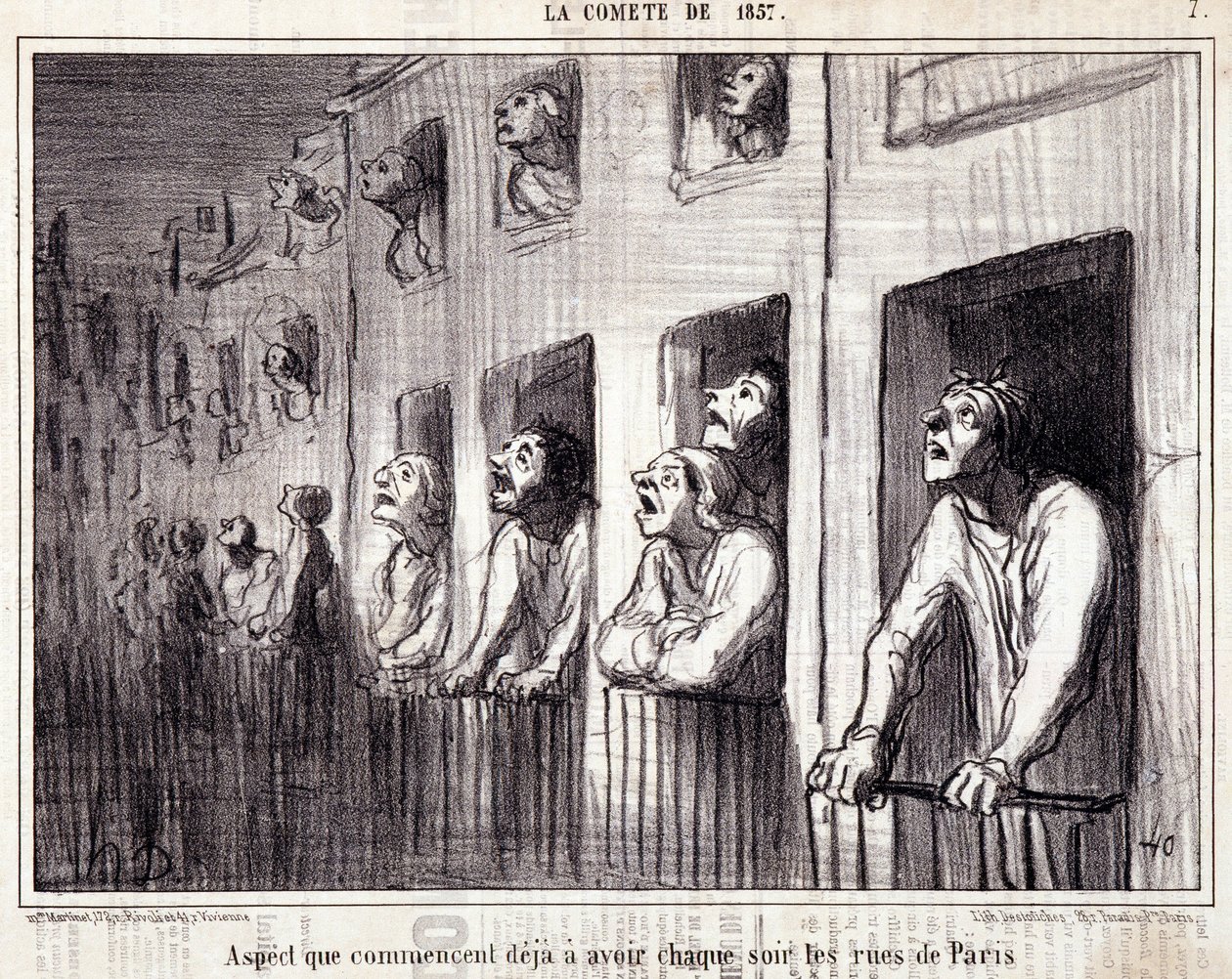 Tegnefilm om videnskab. Serie Sur "" la Comete de 1857"": "" Aspekt, der allerede begynder at have hver nat i Paris