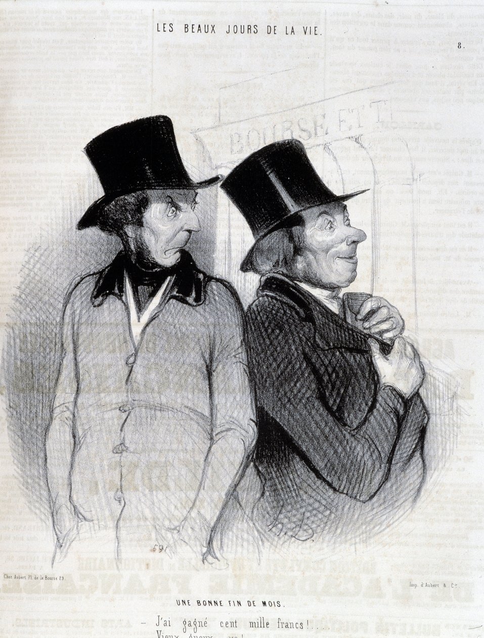 Tegneserie om stipendiater - af Daumier, i "" Charivari"" fra 16/04/1844 af Honoré Daumier