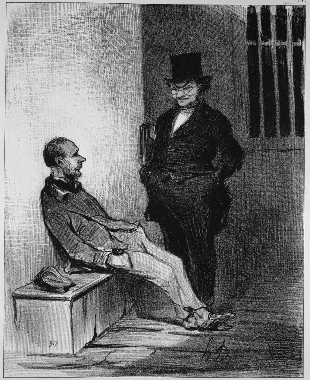 Det, der irriterer mig, er, at jeg er anklaget for tolv tyverier!... Der er tolv... så meget desto bedre... jeg vil påberåbe mig monomani!... af Honoré Daumier