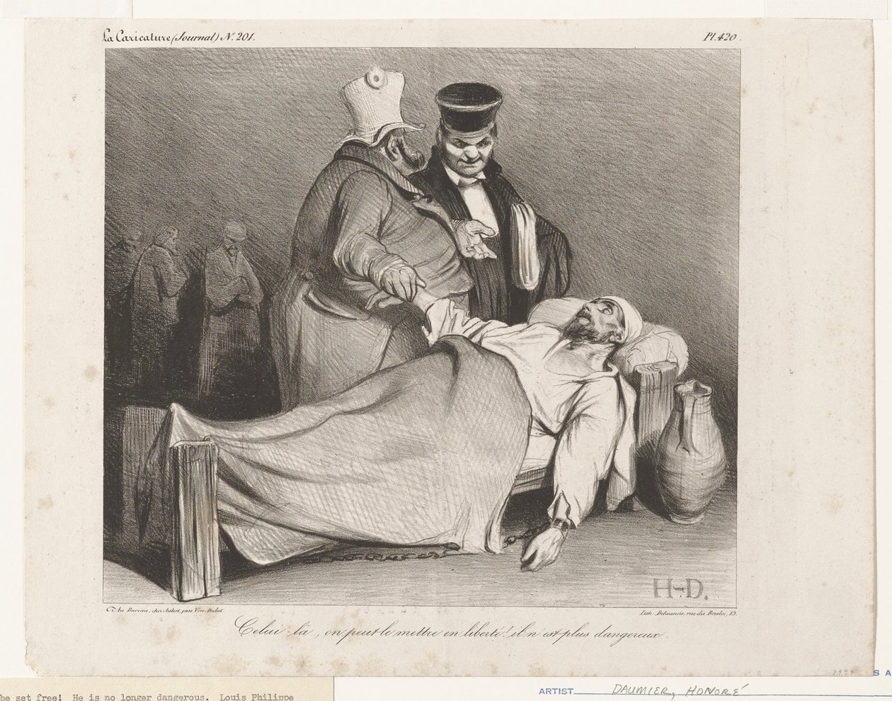 Ham der kan man godt løslade! Han udgør ikke længere nogen fare. (fra La Caricature) af Honoré Daumier