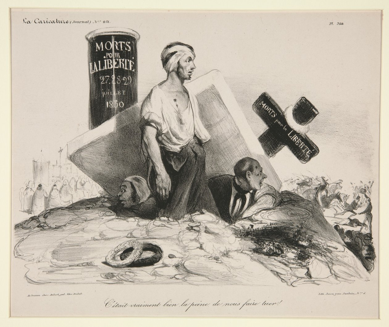 Det var virkelig næppe umagen værd at lade os slå ihjel for det! Tavle 524 fra tidsskriftet La Caricature af Honoré Daumier