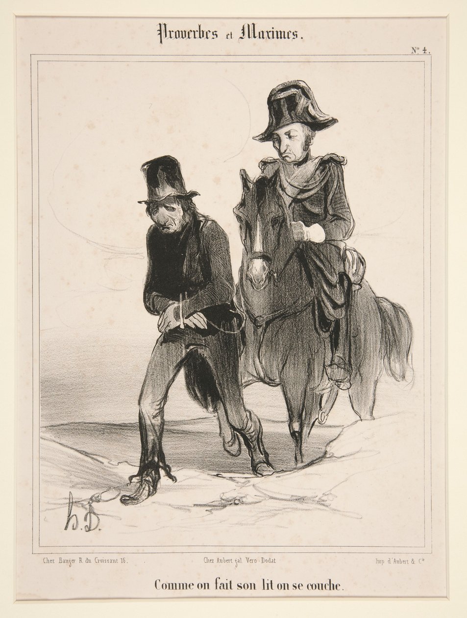 Som man reder sin seng, så ligger man i den, plakat 4 fra Ordsprog og Maksimer af Honoré Daumier