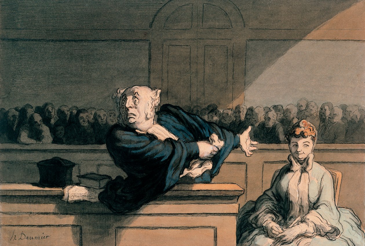 Counsel for the Defense (The Advocate), c.1862-65 (pen & blæk, kul, farveblyant og akvarel på papir) af Honoré Daumier
