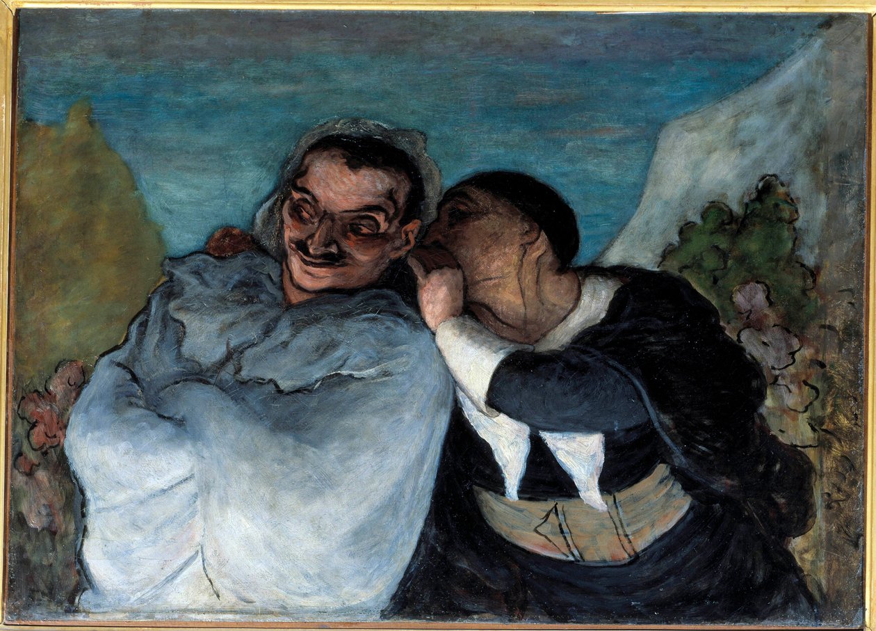 Crispin og Scapin siger også Scapin og Silvestre. De to karakterer i Molieres skuespil "Les fourberies de Scapin"" har tillid i deres øre. Maleri af Honore Daumier (1808-1879). 1864 søn. 0,60 x 0,82 m Paris Musee d