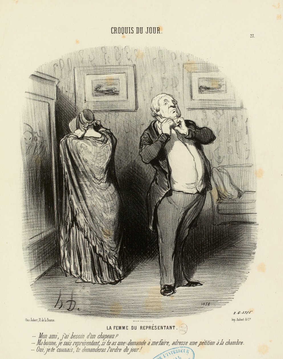 Croquis du Jour nr. 27: Repræsentantens hustru. - Min ven, har jeg brug for en hat? af Honoré Daumier