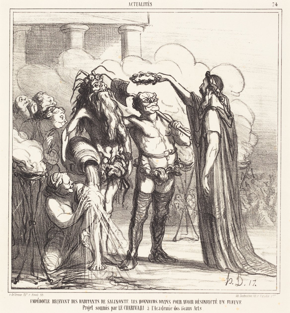 Empedokles modtager... guddommelig hæder... af Honoré Daumier