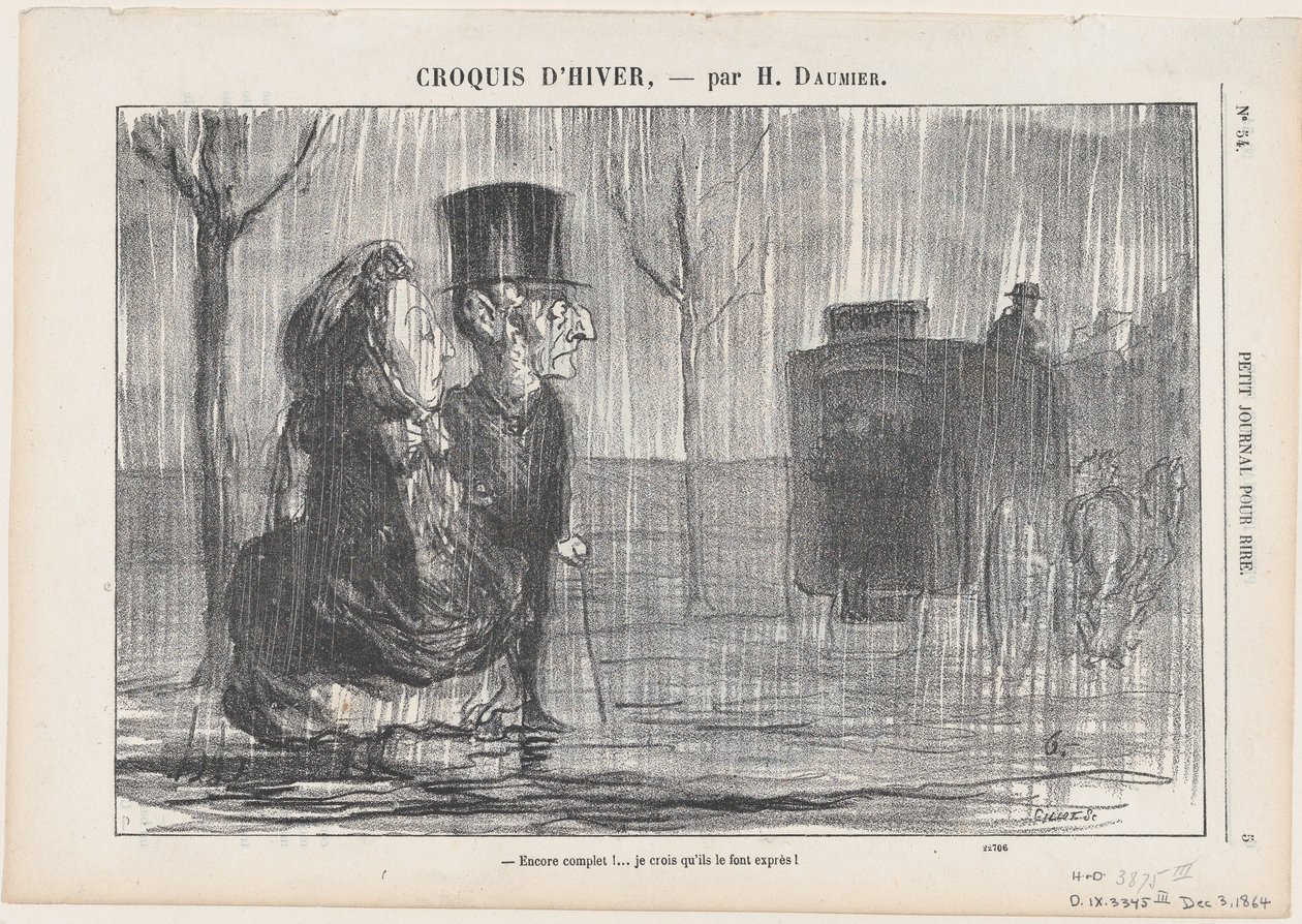 Den er fuld igen... Jeg tror, de gør det med vilje!, fra »Vinterskitser« af Honoré Daumier