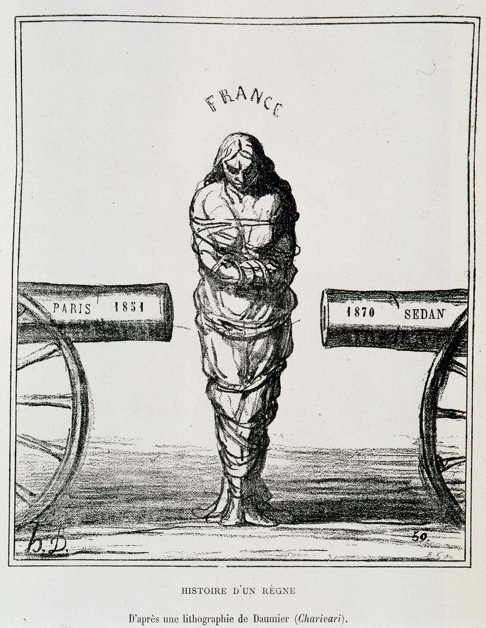 History of a Regne: Frankrig i en tangbevægelse mellem Paris 1851 og Sedan 1870 - litografi af Honore Daumier udgivet i "" Le Charivari"", sd. omkring 1871 af Honoré Daumier