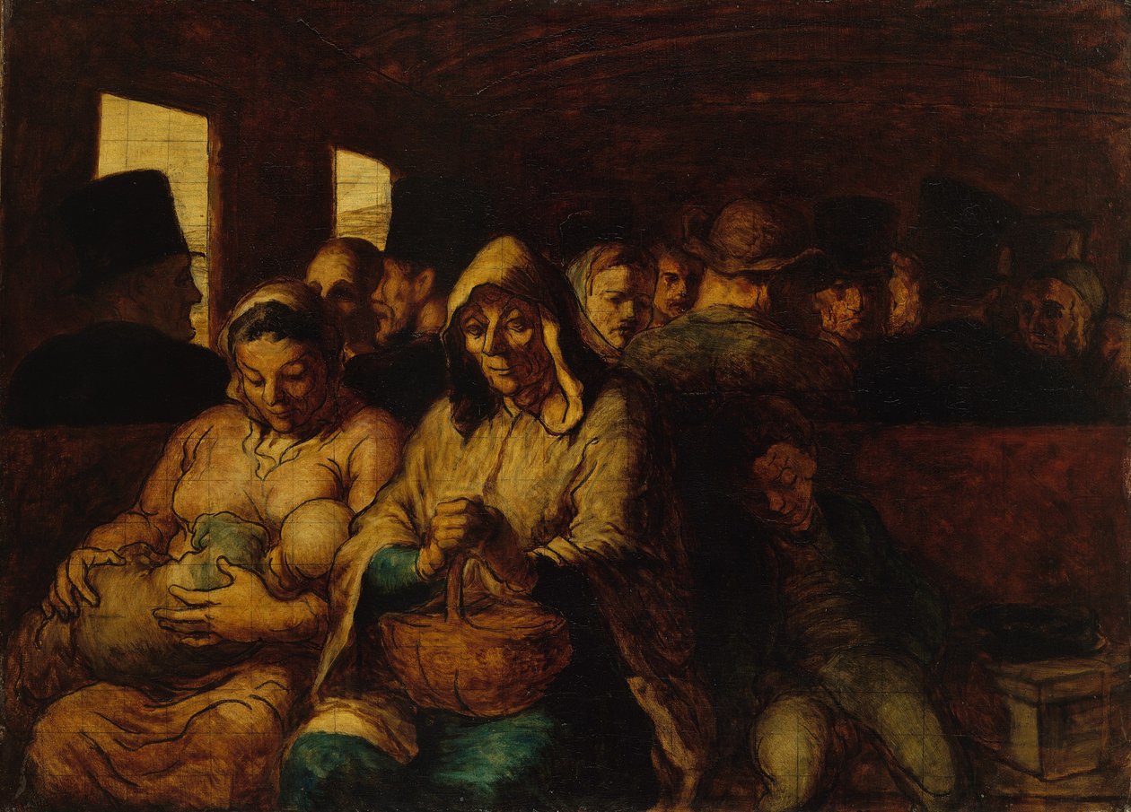 Interiør af tredjeklasses vogn af Honoré Daumier