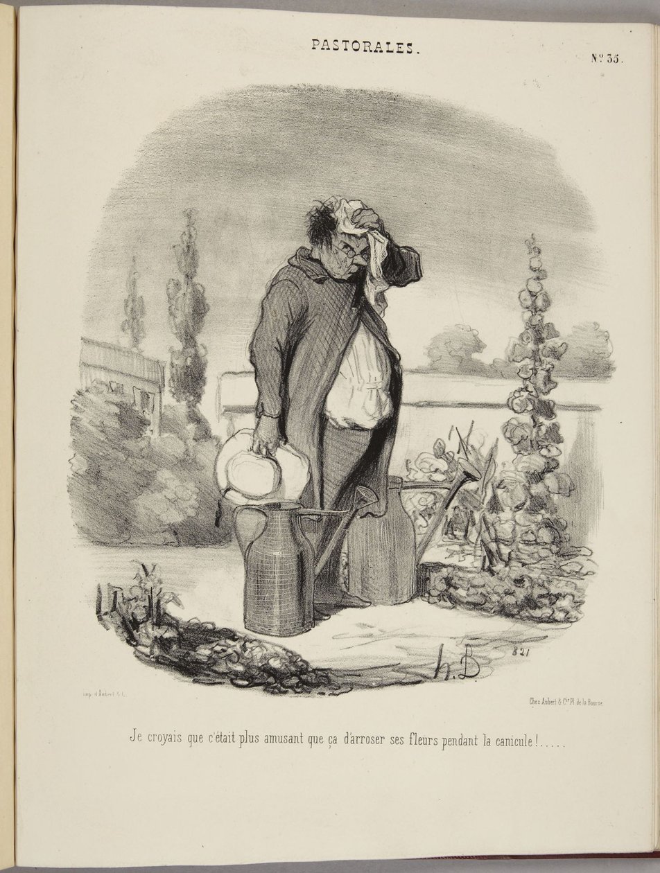 Jeg troede, det var sjovere at vande sine blomster under hedebølgen!... af Honoré Daumier