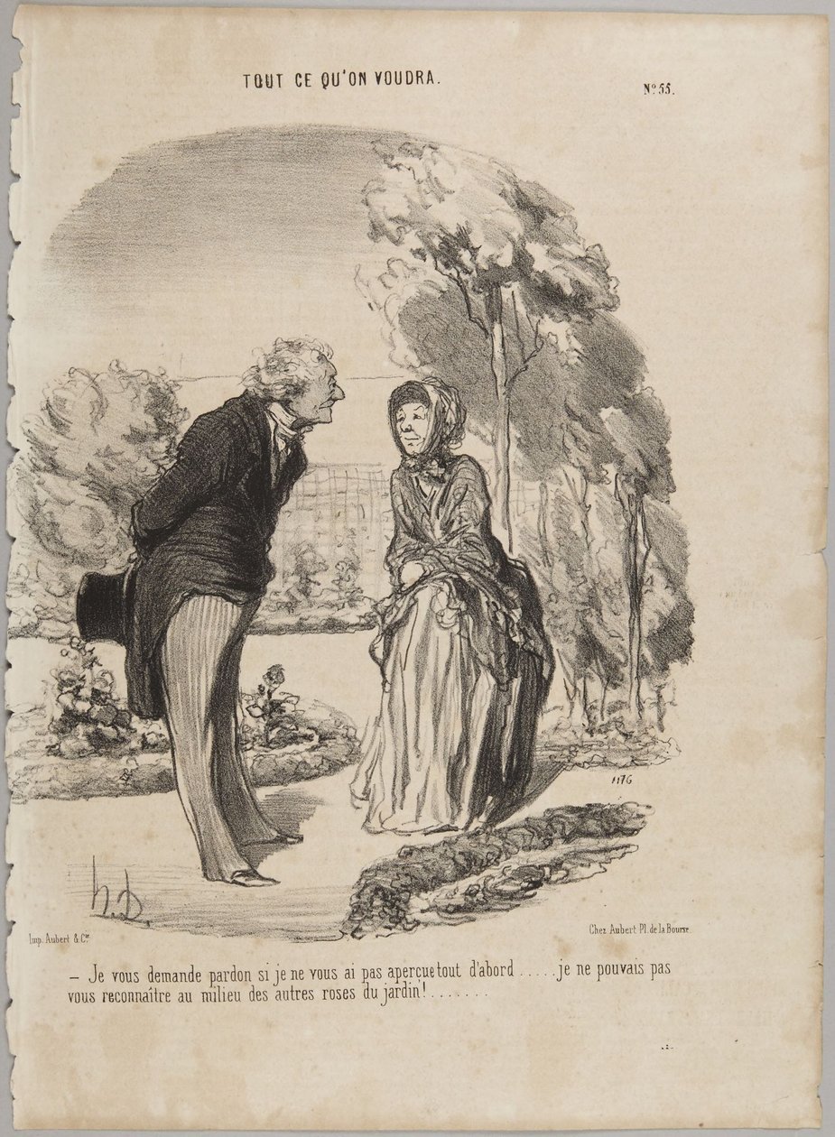 Jeg beder Dem om tilgivelse, hvis jeg ikke så Dem med det samme..., nummer 55 fra serien "Alt, hvad man ønsker" fra Le Charivari af Honoré Daumier