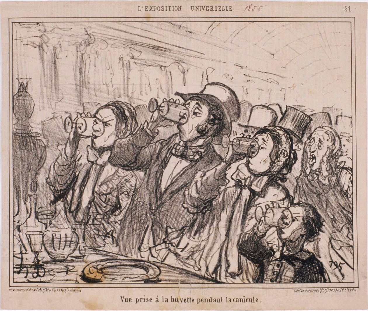 Verdensudstillingen: Billede taget i forfriskningsboden under hedebølgen af Honoré Daumier