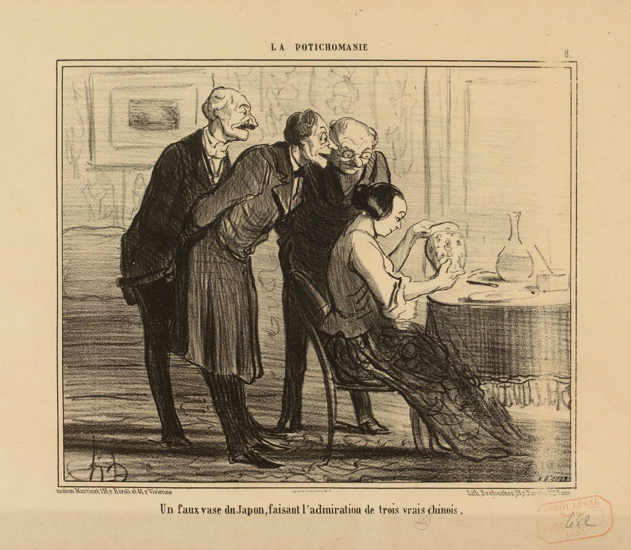 Potichomanie nr. 8: En falsk japansk vase, beundret af ... af Honoré Daumier