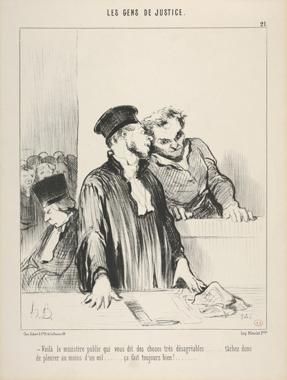 Folkene i retsvæsenet, tavle 21, «Der er anklagemyndigheden, som siger Dem meget ubehagelige ting» af Honoré Daumier