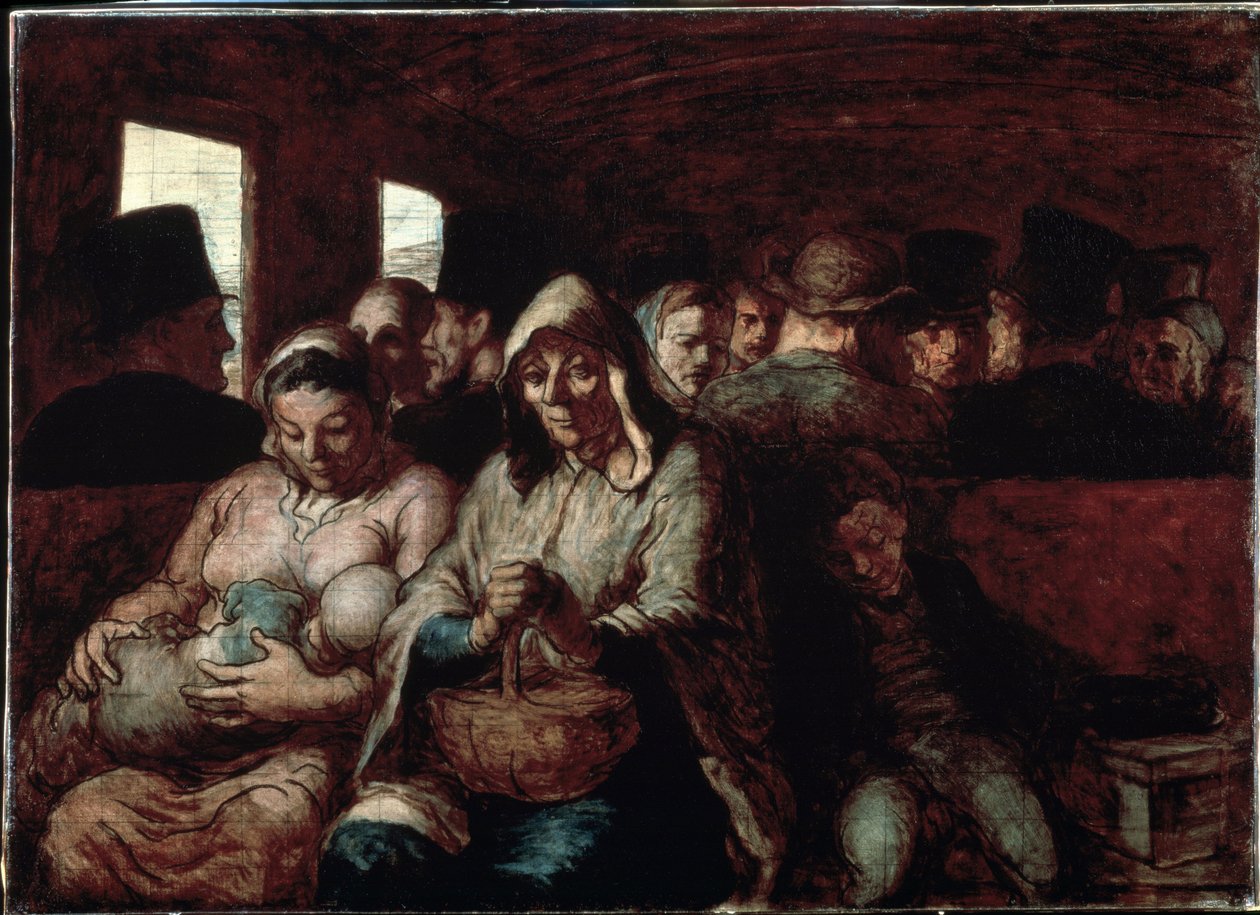 ""Den tredje klasses vogn"" (En vogn af den tredje klasse) To mødre af populær social oprindelse, i et tog med deres børn. Maleri af Honore Daumier (1808-1879) 1862-1864 Museum of Fine Arts, Ottawa, Canada af Honoré Daumier