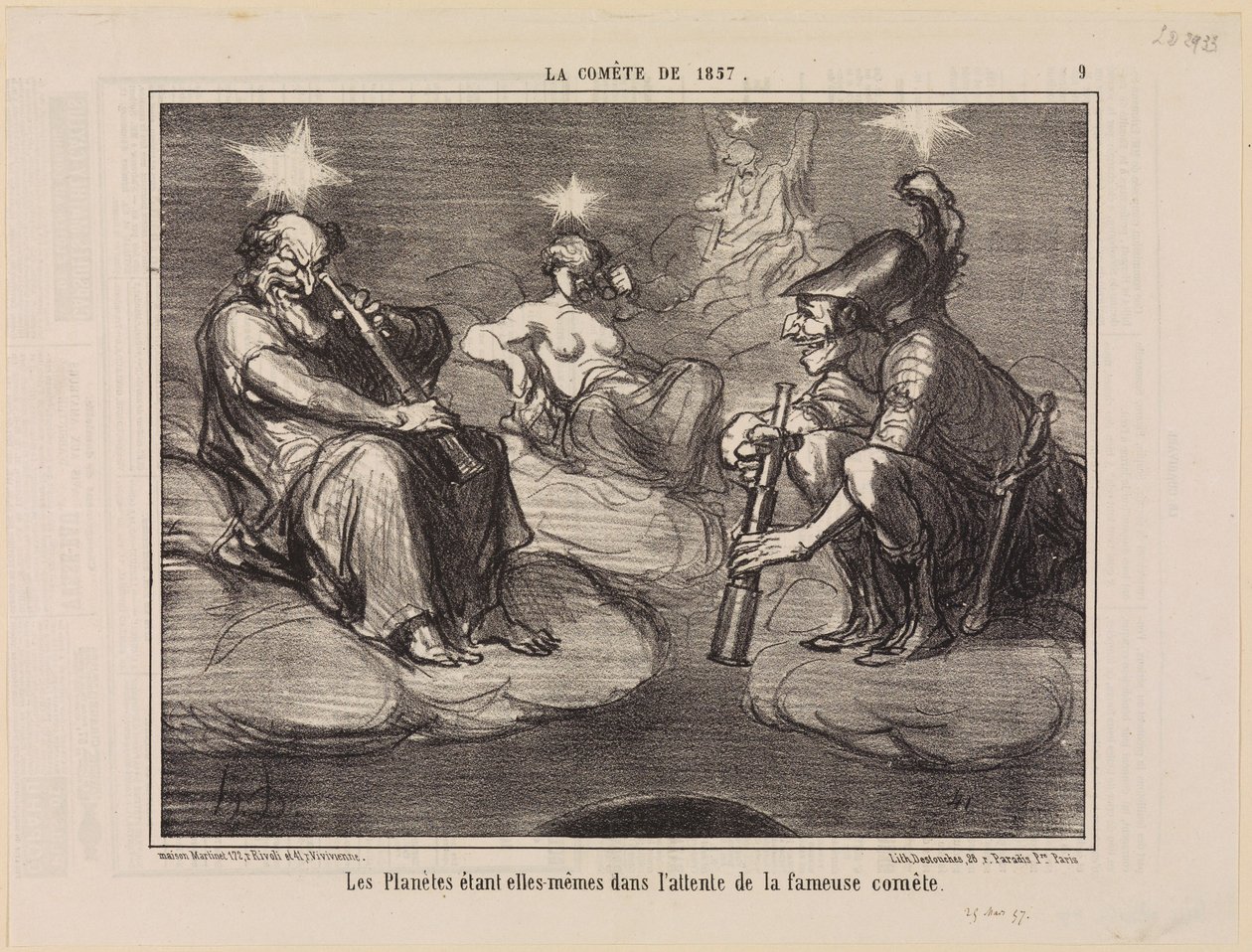 Planeterne venter selv på den berømte komet (Kometen fra 1857, tavle 9) af Honoré Daumier