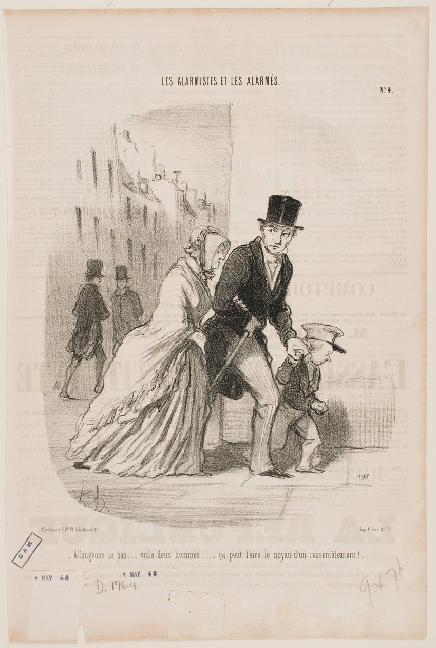 Lad os gå hurtigt, der er to mænd deromme… det her kunne være begyndelsen på en ny ulovlig forsamling. af Honoré Daumier