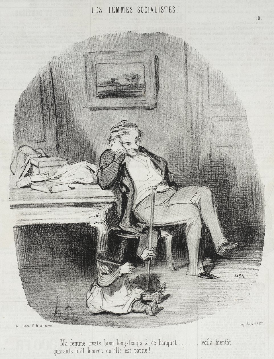 Min kone bliver meget længe ved denne banket... af Honoré Daumier
