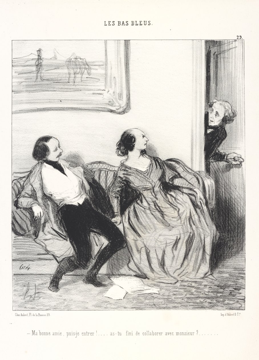 Min kære, må jeg komme ind! ... Er du færdig med at samarbejde med herren?, tavle 29 fra serien Les Bas-Bleus fra tidsskriftet Le Charivari af Honoré Daumier