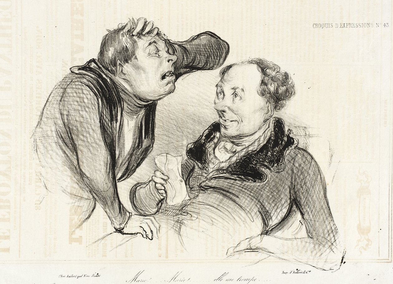 Marie!... Marie!... hun bedrager mig af Honoré Daumier
