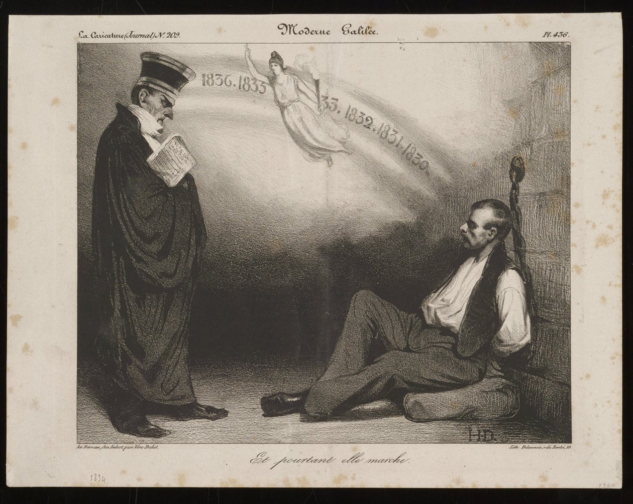 Moderne Galileo, »Og alligevel kører den« (fra La Caricature) af Honoré Daumier